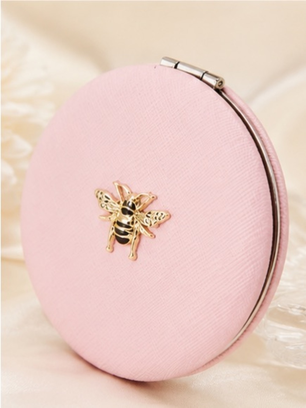 Pink Bee Compact Mirror Double-Sided Travel Vanity Mirror